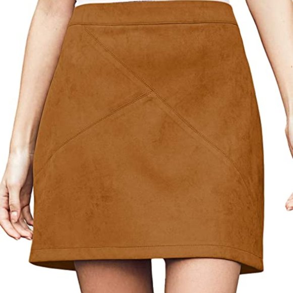 Faux Suede Bodycon Skirt High Waist Stretch Skirt - Picture 2 of 8